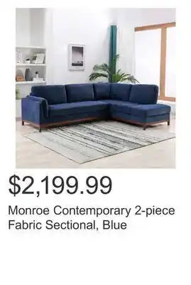 Costco Monroe contemporary 2-piece fabric sectional, blue offer