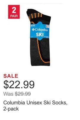 Costco Columbia unisex ski socks, 2-pack offer