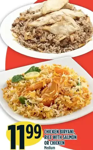 Marché Adonis Chicken biryani, rice with salmon or chicken offer