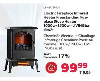 Shopper+ Electric fireplace infrared heater freestanding fire- place stove heater 1000w/1500w - livingbasics offer