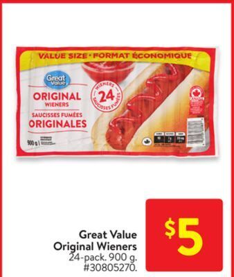 Walmart Great value original wieners offer