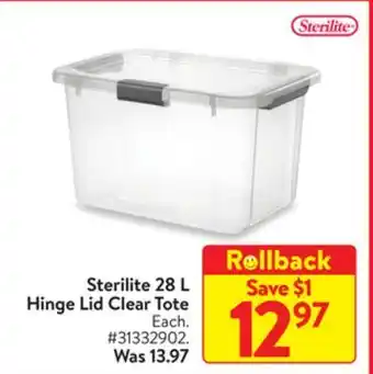 Walmart Sterilite 28 l hinge lid clear tote offer