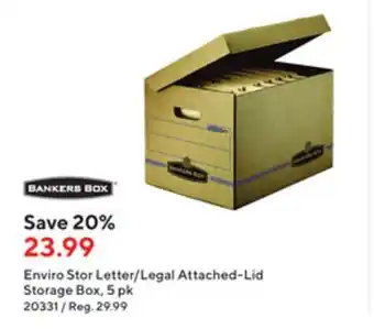 Staples Bankers box enviro stor letter / legal attached - lid storage box , 5 pk offer