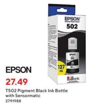 Staples Epson t502 pigment black ink bottle with sensormatic offer