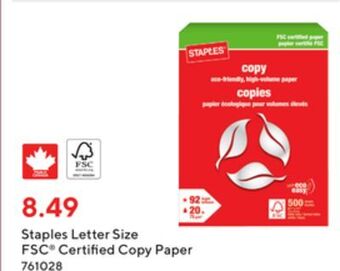 Staples Staples letter size fsc® certified copy paper offer