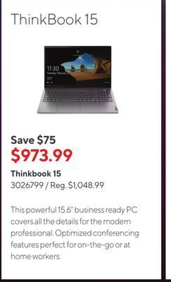 Staples Lenovo thinkbook 15 offer