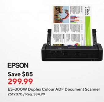Staples Epson es-300w duplex colour adf document scanner offer