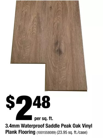 Home Depot 3.4mm waterproof saddle peak oak vinyl plank flooring offer