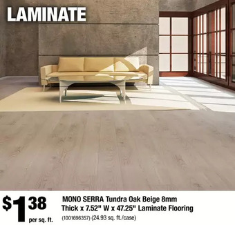Home Depot Mono serra tundra oak beige 8mm thick x 7.52" w x 47.25" laminate flooring offer