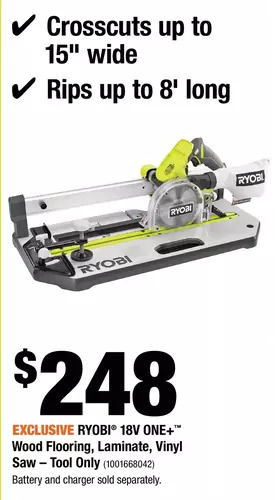 Home Depot Ryobi 18v one+ wood flooring, laminate, vinyl saw - tool only offer