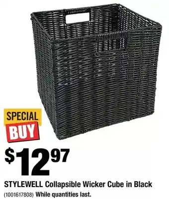 Home Depot Stylewell collapsible wicker cube in black offer