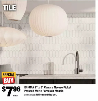 Home Depot Enigma 2" x 5" carrara nevoso picket pressed matte porcelain mosaic offer