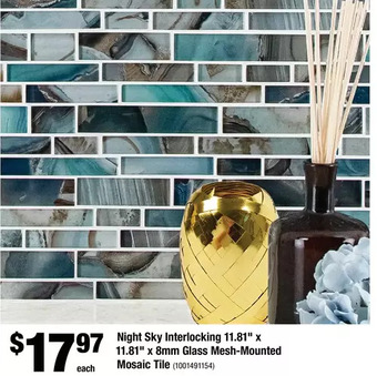 Home Depot Night sky interlocking 11.81" x 11.81" x 8mm glass mesh-mounted mosaic tile offer