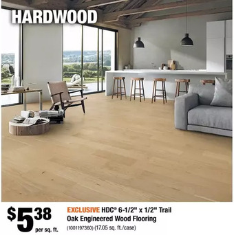 Home Depot Hdc 6-1/2" x 1/2" trail oak engineered wood flooring offer