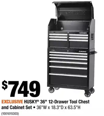 Home Depot Husky 36" 12-drawer tool chest and cabinet set offer