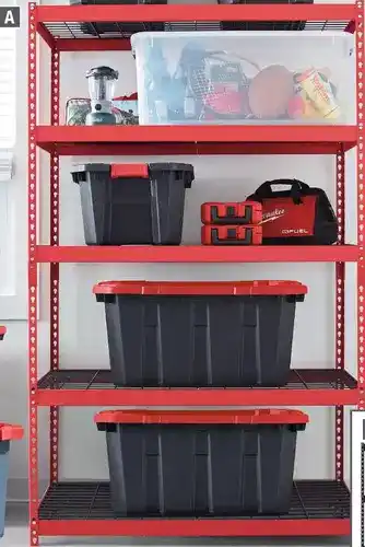Home Depot Husky 5-shelf heavy-duty storage unit, red offer