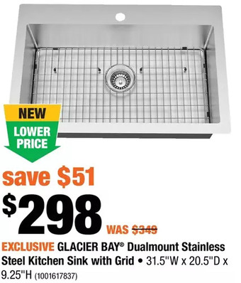 Home Depot Glacier bay dualmount stainless steel kitchen sink with grid offer