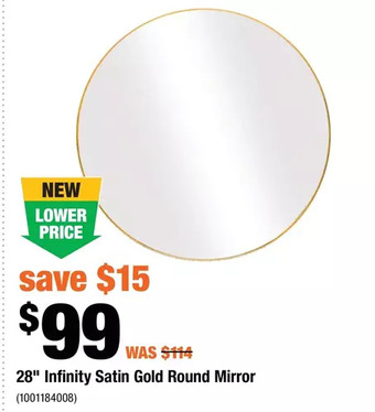 Home Depot 28" infinity satin gold round mirror offer