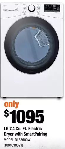 Home Depot Lg 7.4 cu. ft. electric dryer with smartpairing offer