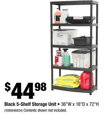 Home Depot Black 5-shelf storage unit offer