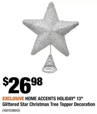 Home Depot Home accents holiday 13" glittered star christmas tree topper decoration offer