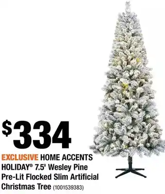 Home Depot Home accents holiday 7.5' wesley pine pre-lit flocked slim artificial christmas tree offer