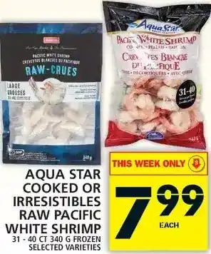 Food Basics Aqua star cooked or irresistibles raw pacific white shrimp offer