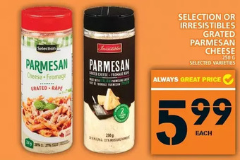 Food Basics Selection or irresistibles grated parmesan cheese offer