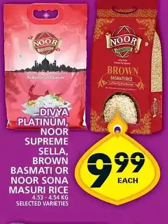 Food Basics Divya platinum, noor supreme sella, brown basmati or noor sona masuri rice offer