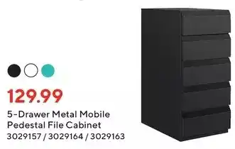 Staples 5-drawer metal mobile pedestal file cabinet offer