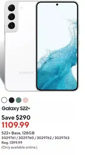 Staples Samsung galaxy s22+ base, 128gb offer