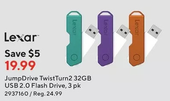 Staples Lexar jumpdrive twistturn2 32gb usb 2.0 flash drive offer