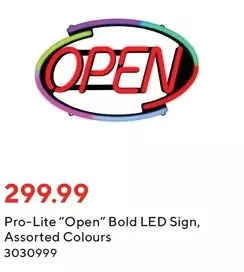 Staples Pro-lite "open" bold led sign offer