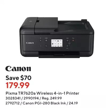 Staples Canon pixma tr7620a wireless 4-in-1 printer | canon pgi-280 black ink offer