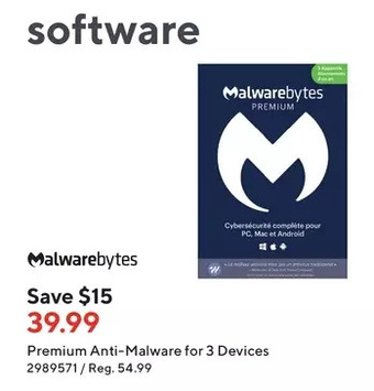 Staples Malwarebytes premium anti-malware for 3 devices offer