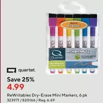 Staples Quartet rewritables dry-erase mini markers offer
