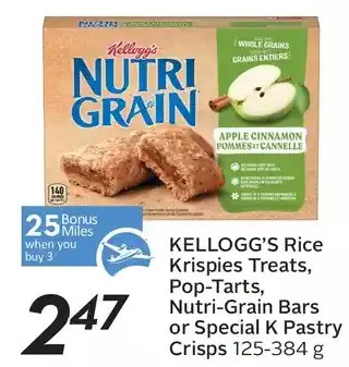 Sobeys Kellogg's rice krispies treats, pop-tarts, nutri-grain bars or special k pastry crisps offer