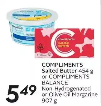 Sobeys Compliments salted butter or compliments balance non-hydrogenated or olive oil margarine offer