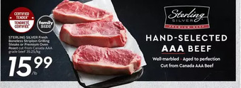 Sobeys Sterling silver fresh boneless striploin grilling steaks or premium oven roast offer