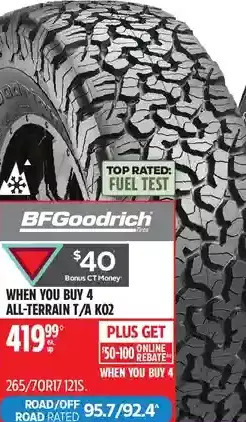 Canadian Tire Bfgoodrich all-terrain t/a ko2 tires offer