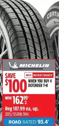 Canadian Tire Michelin defender t+h tires offer