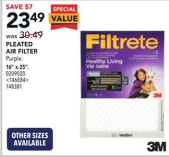 Lowe's 3m pleated air filter 16" x 25" offer