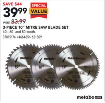 Lowe's Metabo hpt 3-piece 10" mitre saw blade set offer