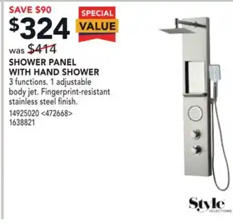 Style collection shower panel with hand shower
