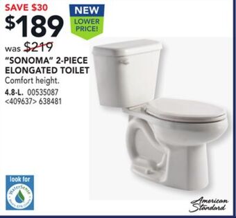 Lowe's American standard "sonoma" 2-piece elongated toilet offer