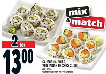 Metro California rolls, vegetarian or spicy sushi offer