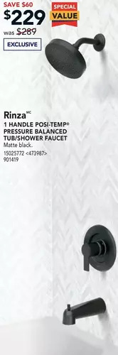Lowe's Rinza 1 handle posi-temp pressure balanced tub/shower faucet offer