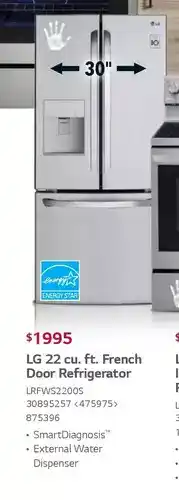 Lowe's Lg 22 cu. ft. french door refrigerator offer
