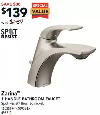 Lowe's Moen zarina 1 handle bathroom faucet offer