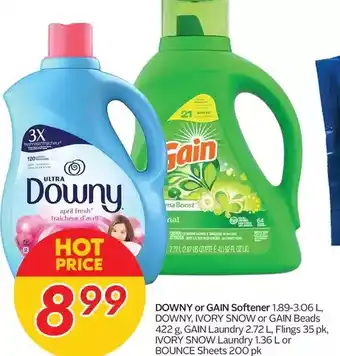Sobeys Urban Fresh Downy or gain softener, downy, ivory snow or gain beads, gain laundry, flings, ivory snow laundry or bounce sheets offer